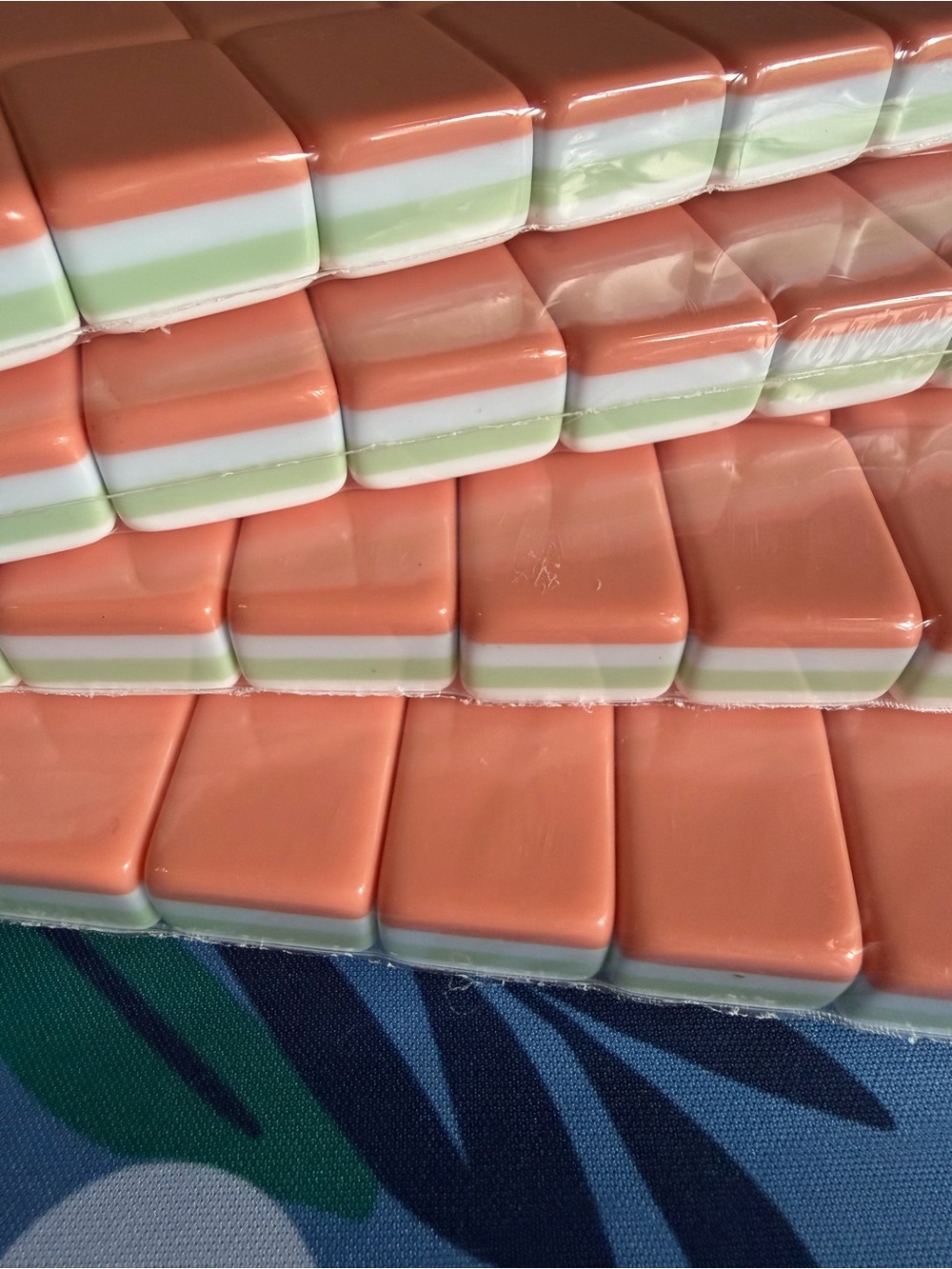 Coral Pink, Green and Light Blue Mahjong Tiles - Picture 2 of 7